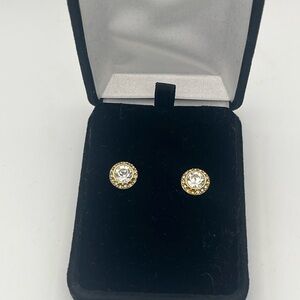 Gold Crystal Halo Stud Earrings - Women Jewelry